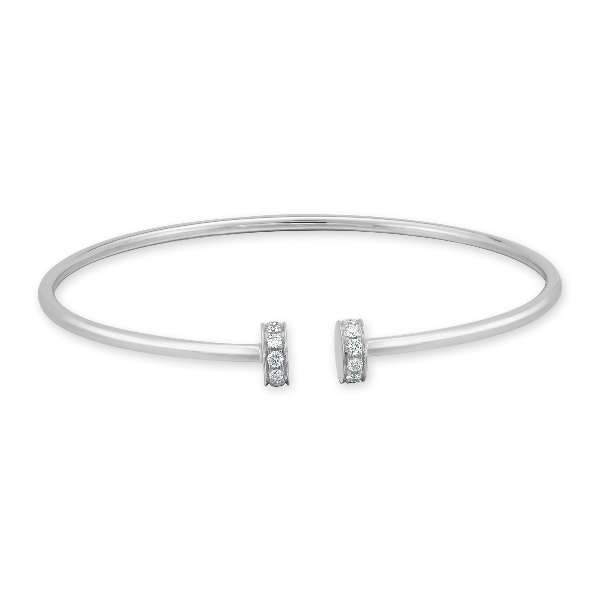 14K Gold Diamond Bangle - White