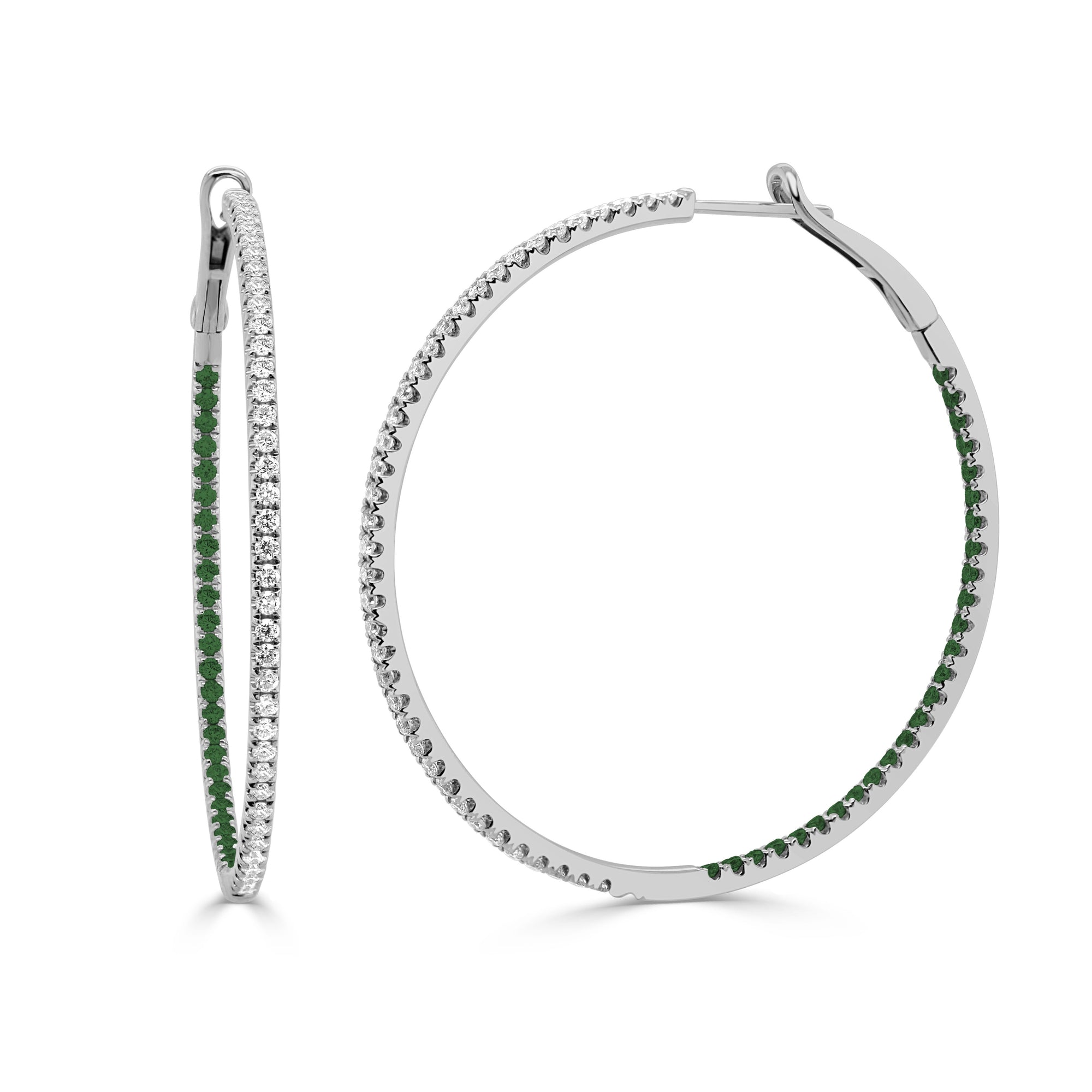 14K Gold Diamond & Emerald Inside-Out Hoop Earrings - White