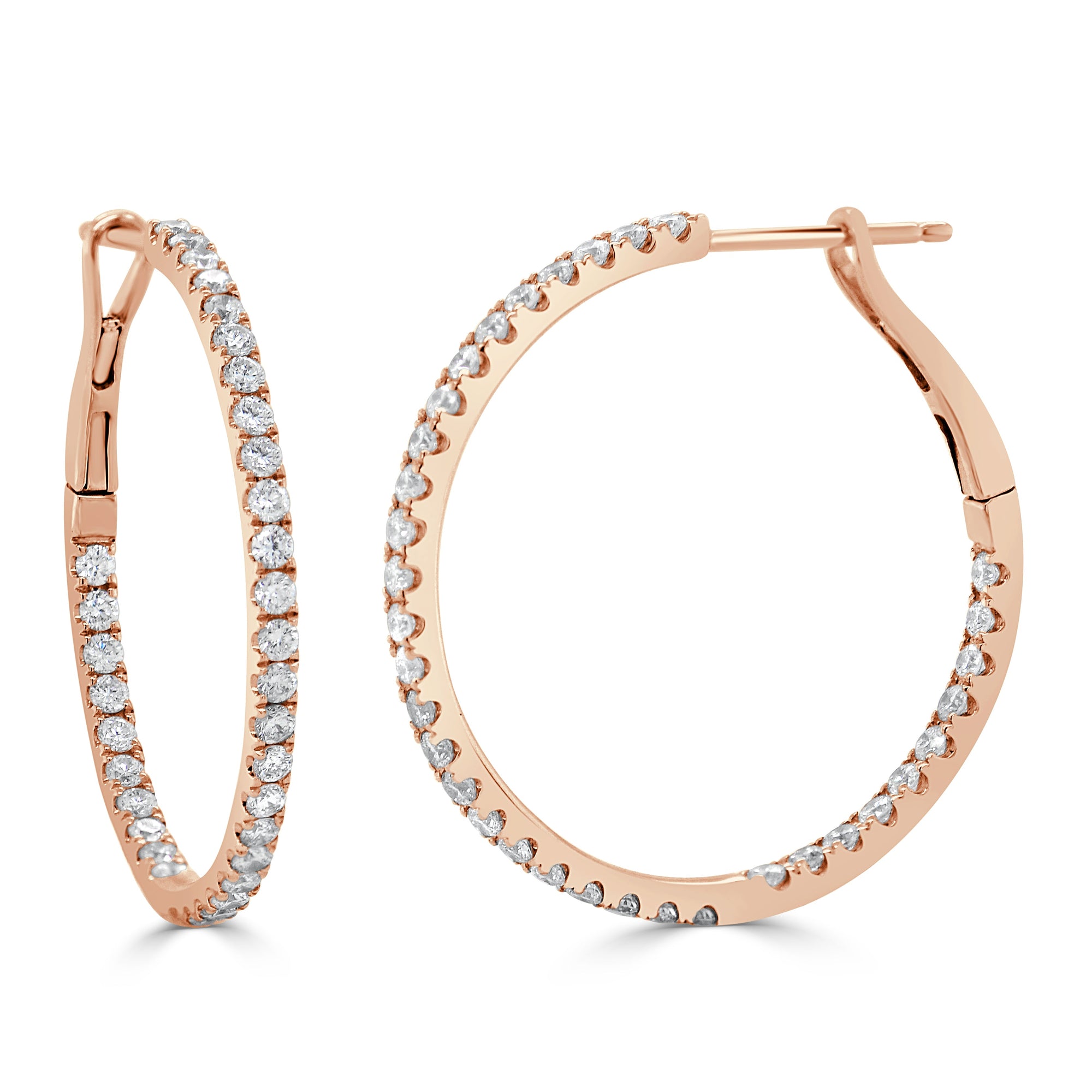 14K Gold Diamond Hoop Earrings - Rose