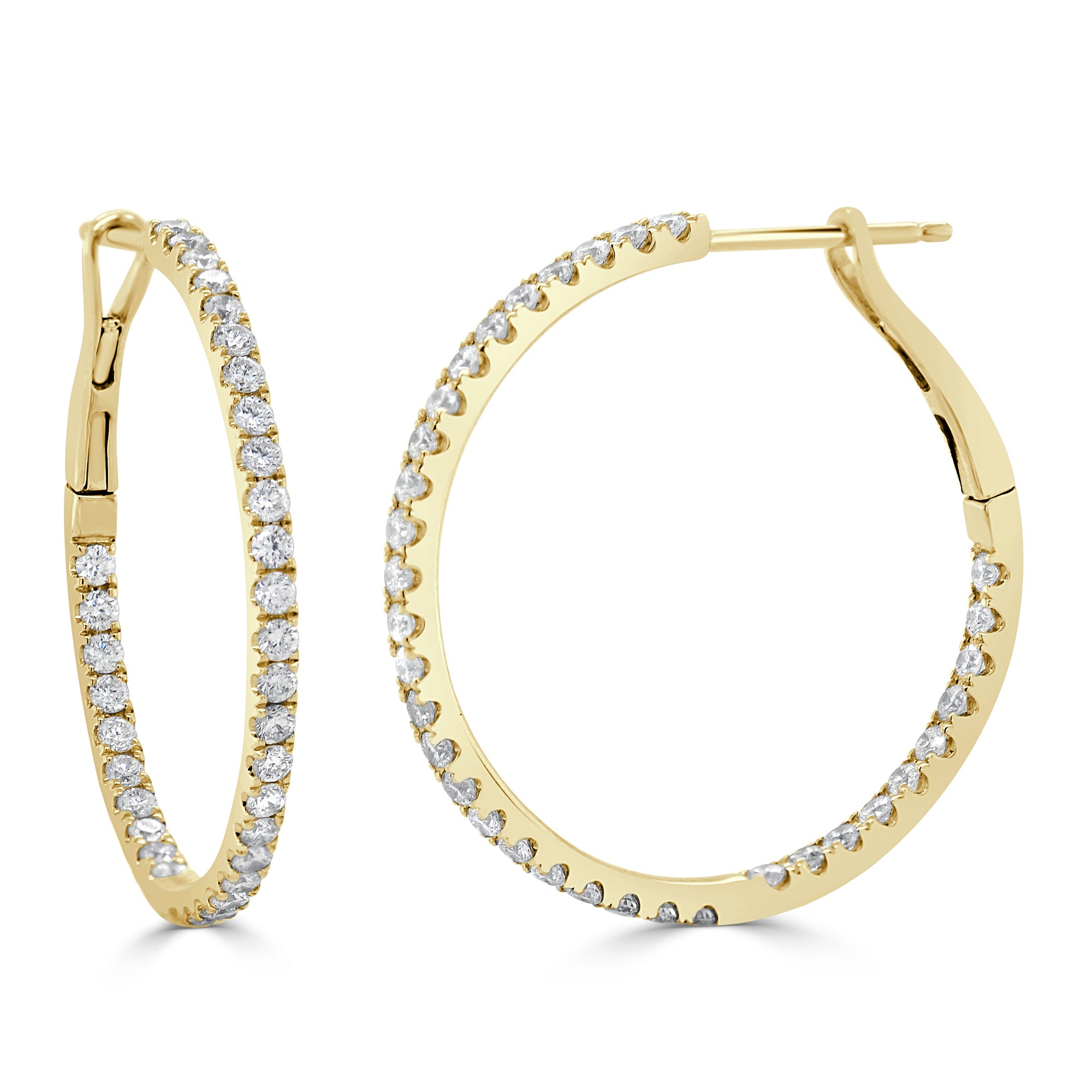14K Gold Diamond Hoop Earrings - Yellow