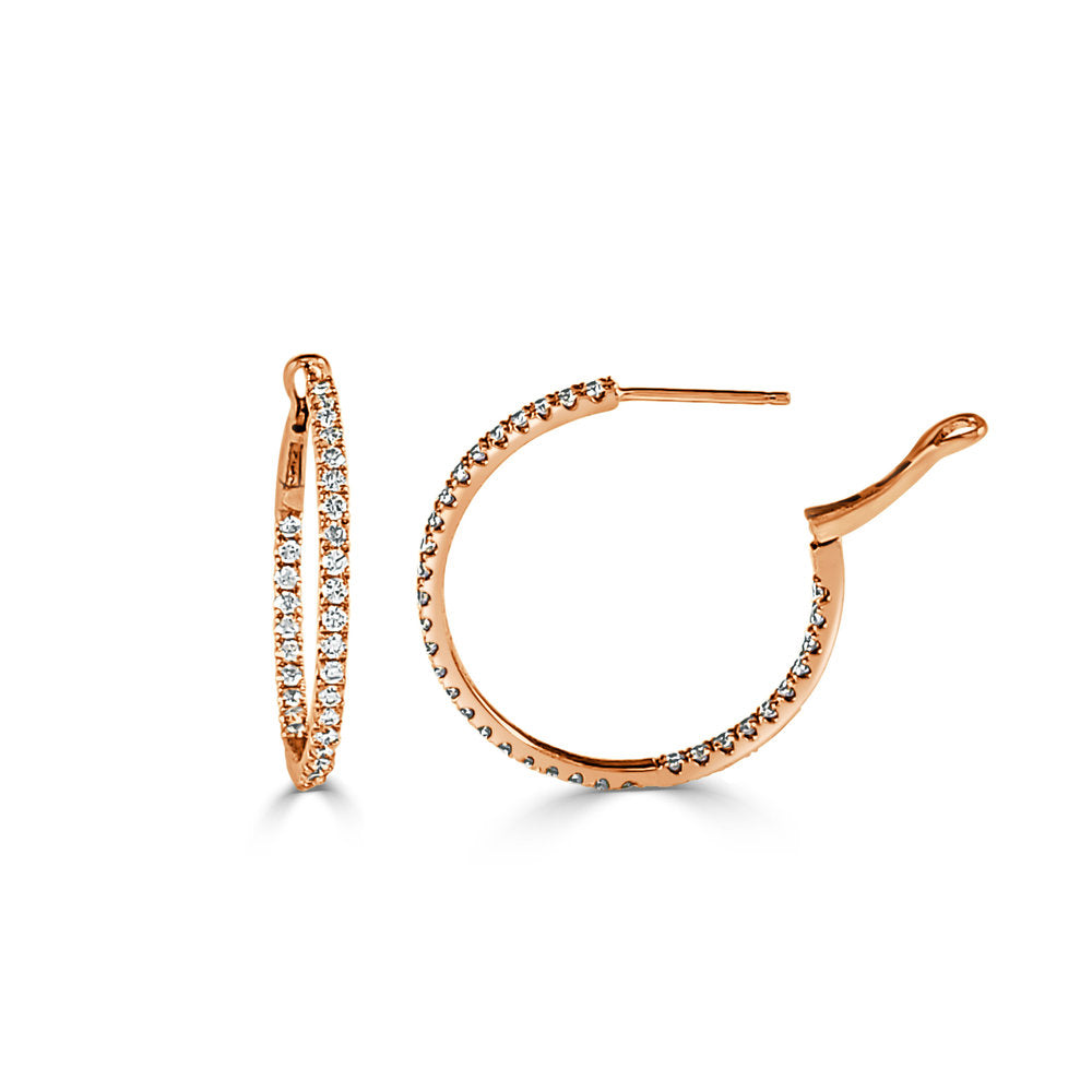 14K Gold Diamond Hoop Earrings - Rose