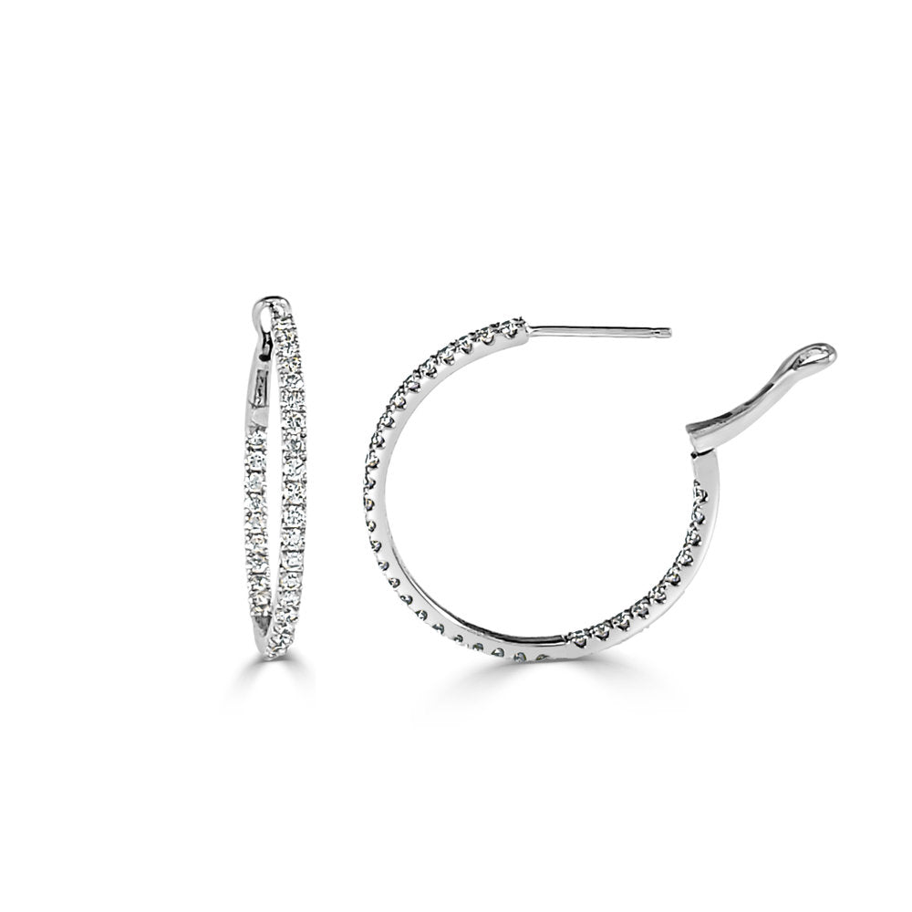 14K Gold Diamond Hoop Earrings - White