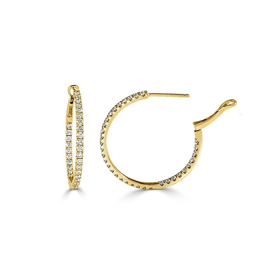 14K Gold Diamond Hoop Earrings - White