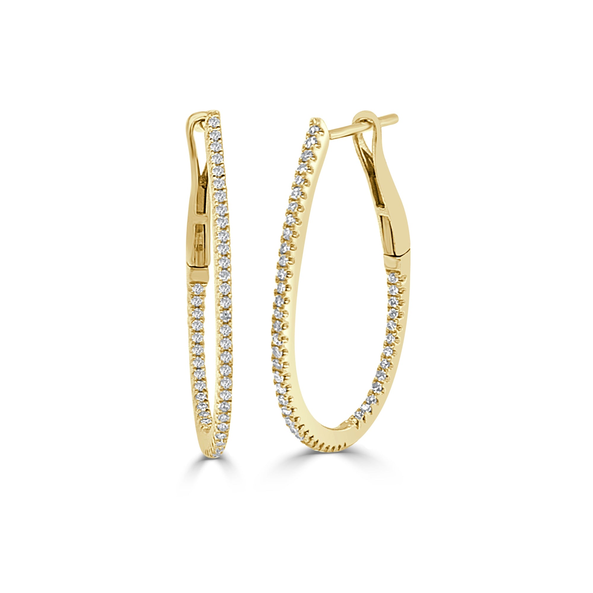 14K Gold Diamond Pear Shaped Hoop Earrings – Yellow