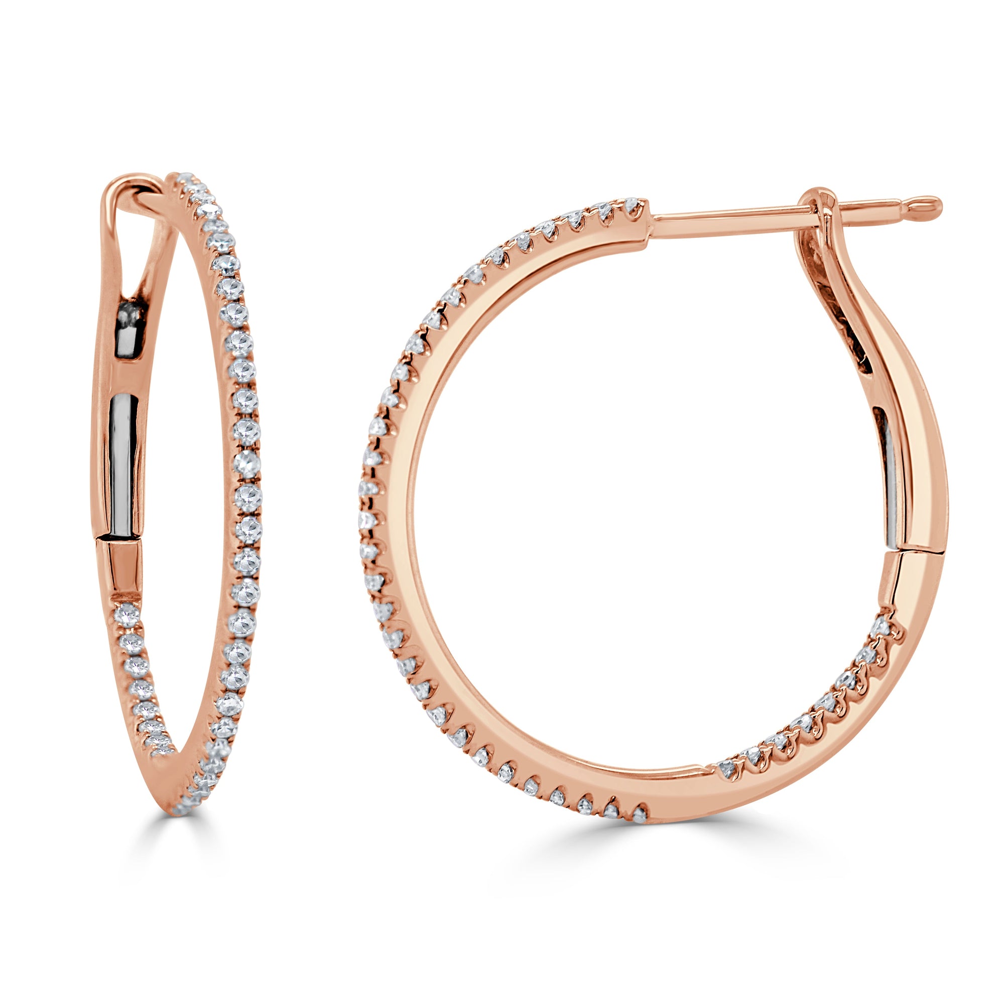 14K Gold Diamond Hoop Earrings - Rose
