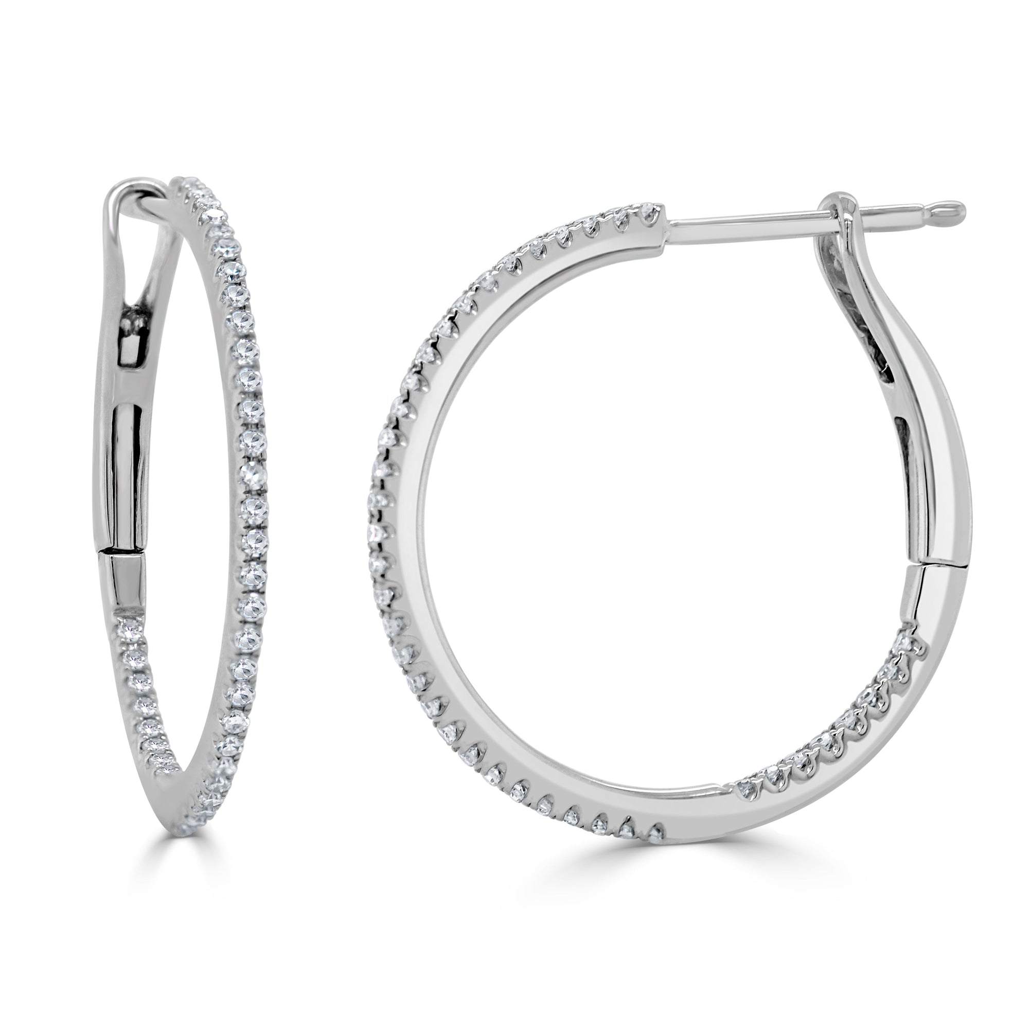 14K Gold Diamond Hoop Earrings - White