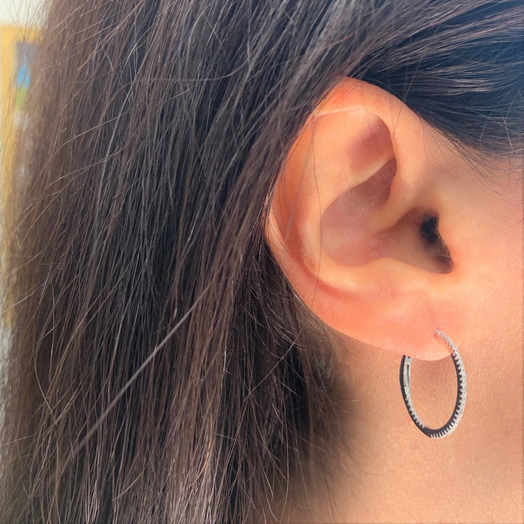 14K Gold Diamond Hoop Earrings