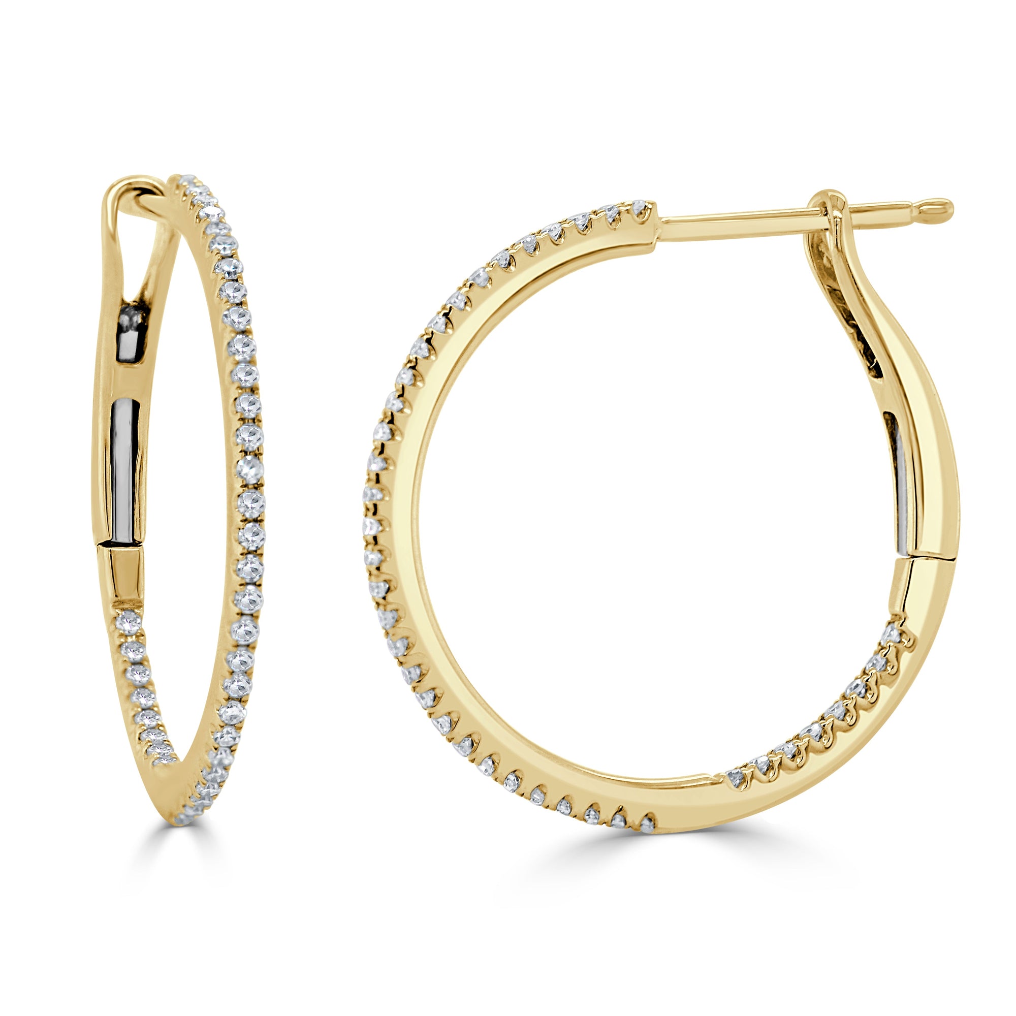 14K Gold Diamond Hoop Earrings - Yellow