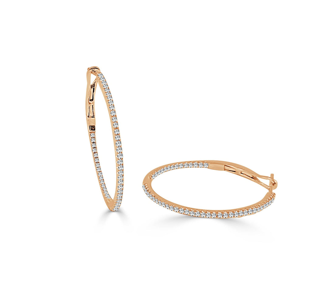 14K Gold Diamond Hoop Earrings - Rose