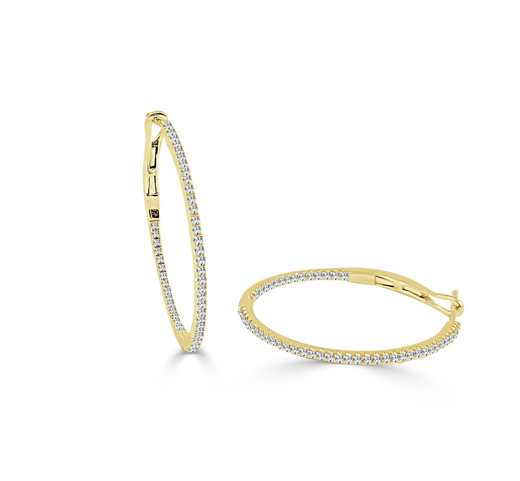 14K Gold Diamond Hoop Earrings - Yellow