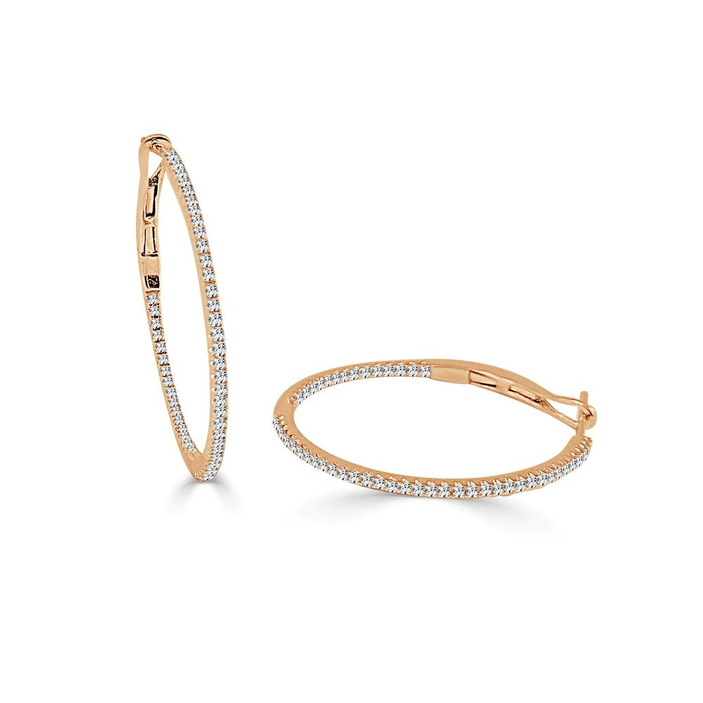 14K Gold Diamond Round Hoop Earrings - Rose