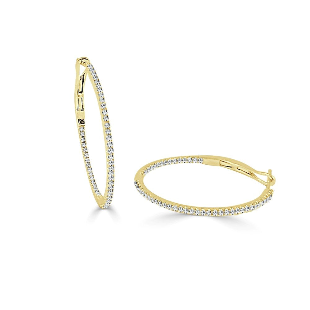 14K Gold Diamond Round Hoop Earrings - Yellow