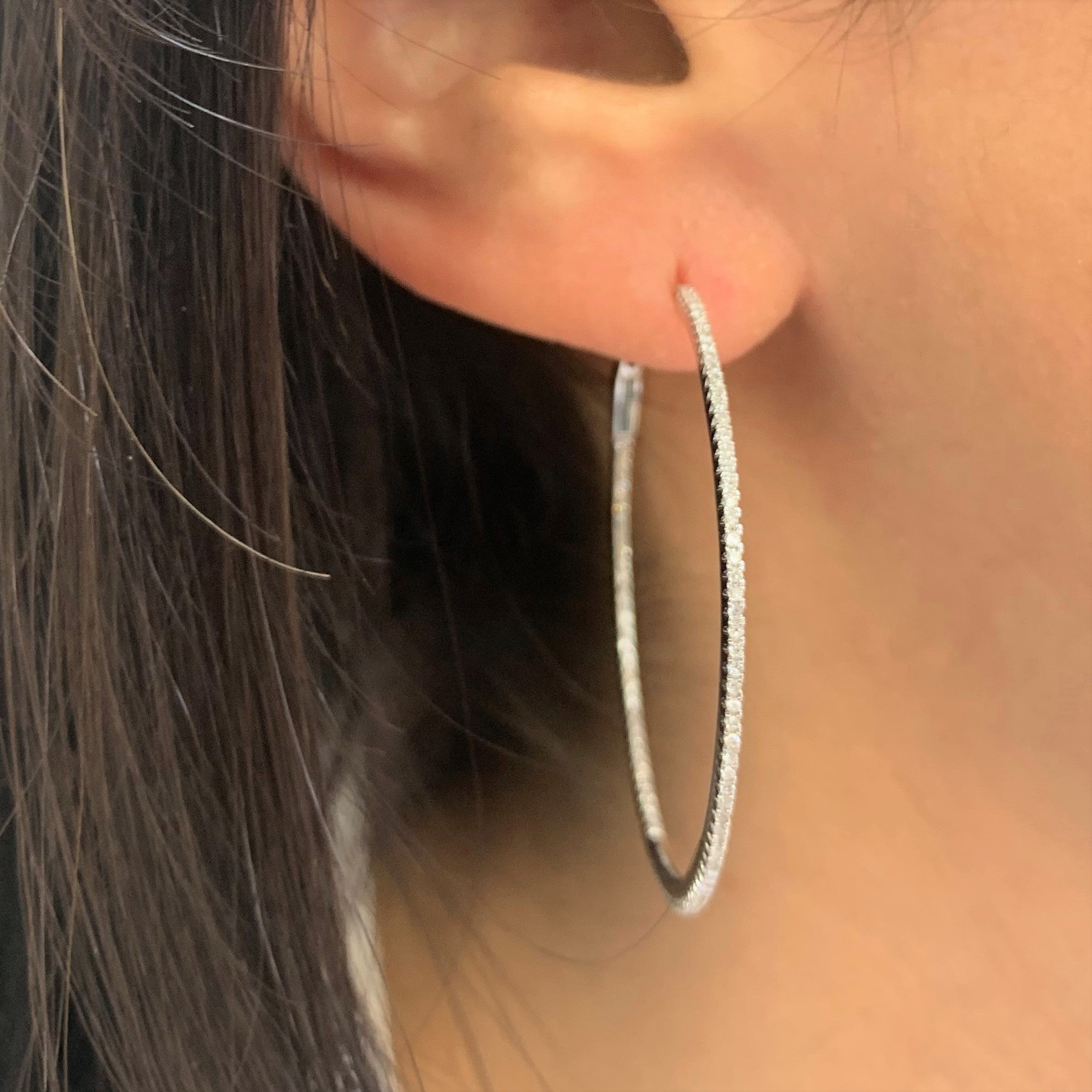 14k Gold & Diamond Skinny Hoop Earrings