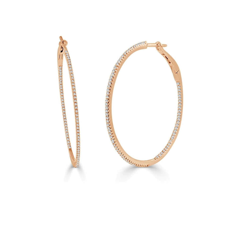 14k Gold & Diamond Skinny Hoop Earrings-Rose