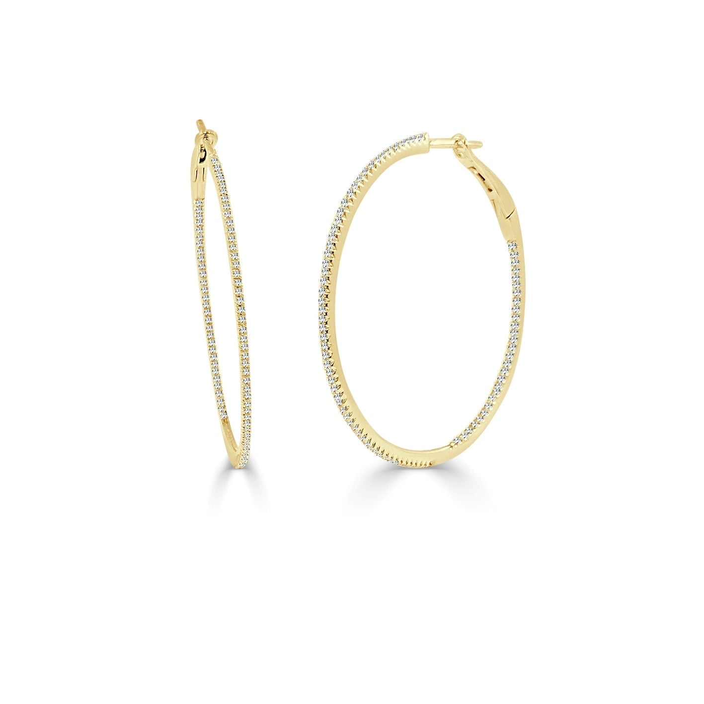 14k Gold & Diamond Skinny Hoop Earrings-Yellow