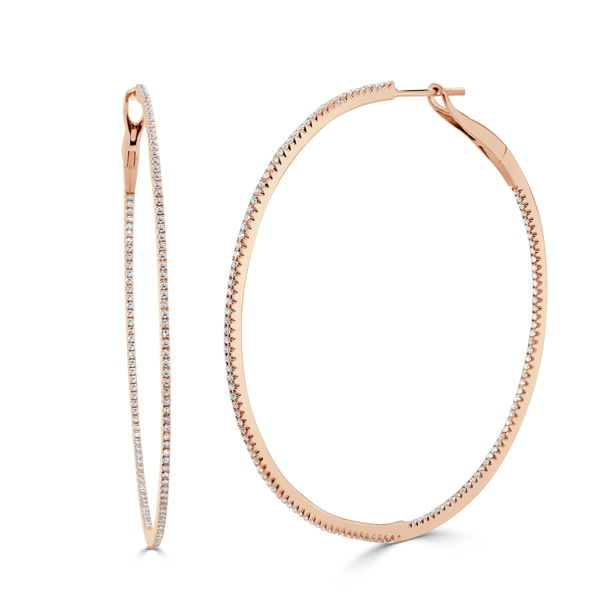 14K Gold Inside-Out Thin Diamond Hoop Earrings - Rose