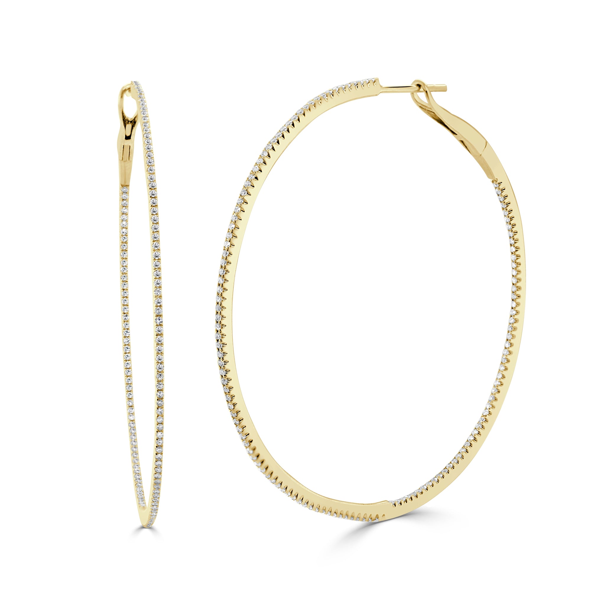 14K Gold Inside-Out Thin Diamond Hoop Earrings - Yellow