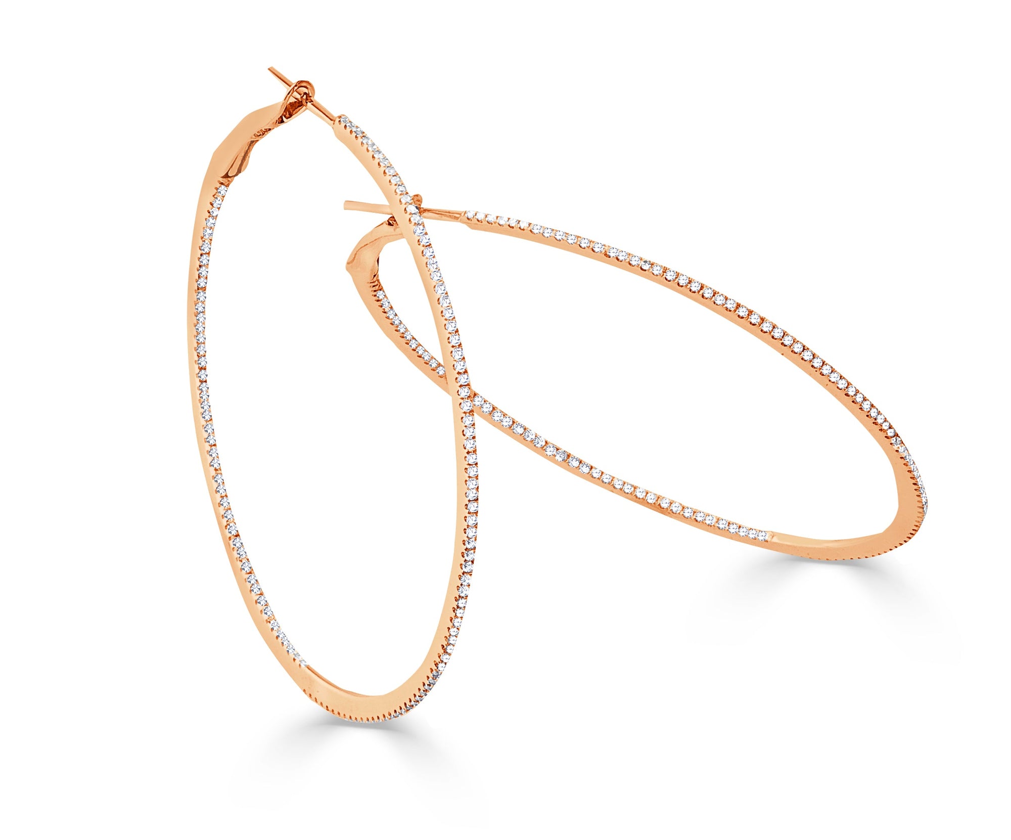 14K Gold Inside-Out Thin Diamond Hoop Earrings - Rose