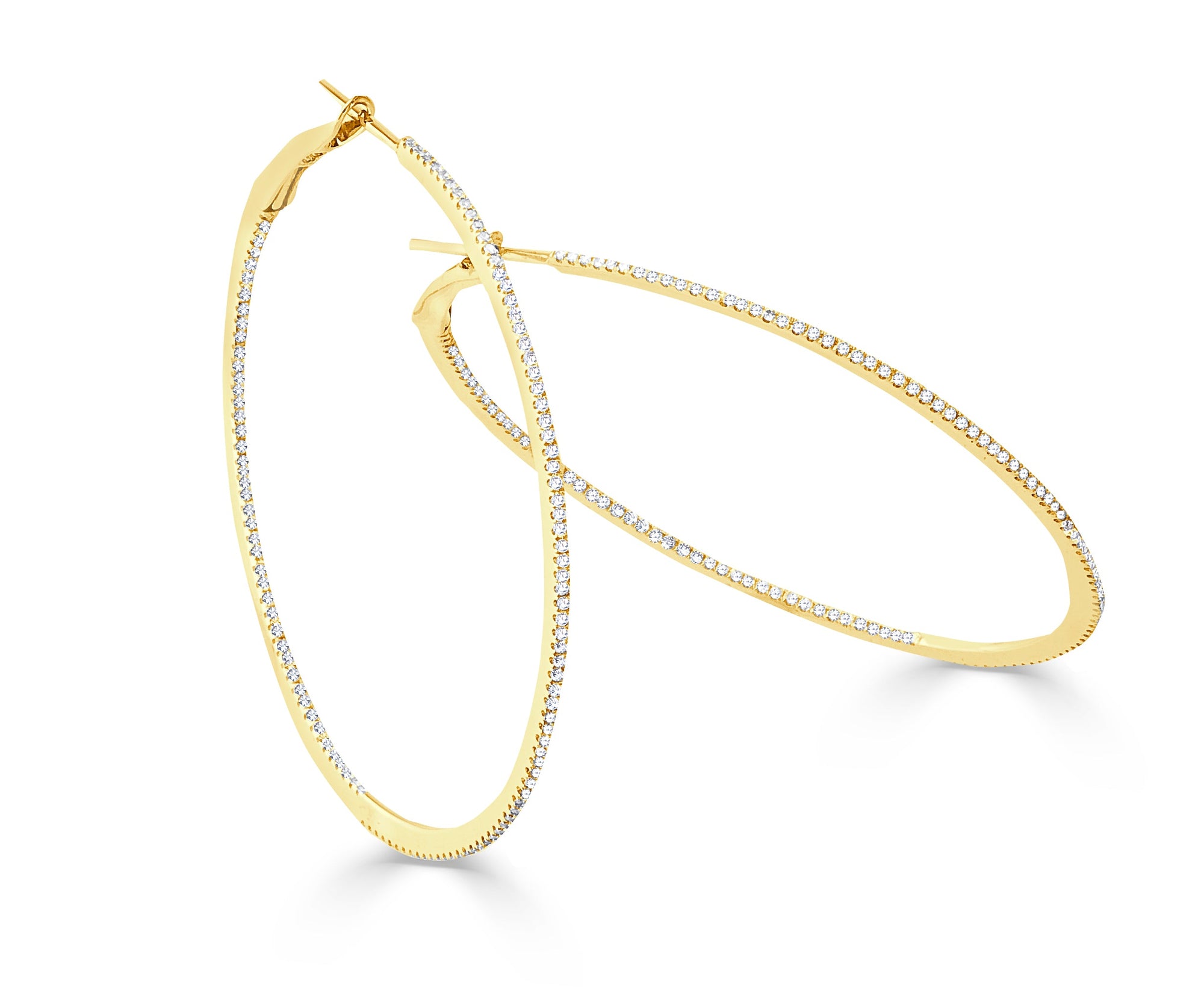 14K Gold Inside-Out Thin Diamond Hoop Earrings - Yellow