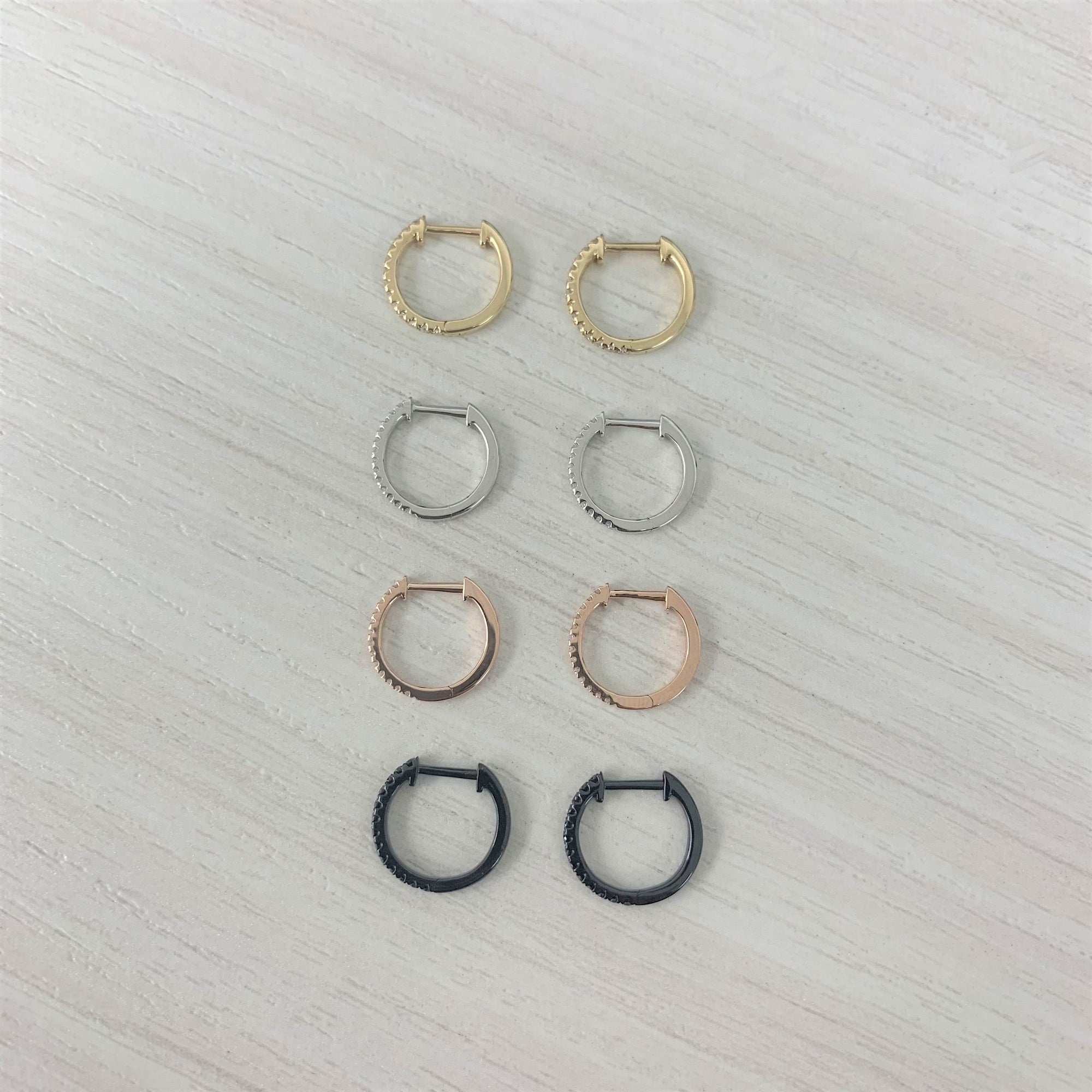 14K Gold Diamond Huggie Hoop Earrings