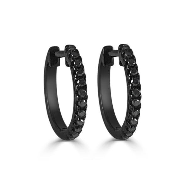 14K Gold Diamond Huggie Hoop Earrings - Black