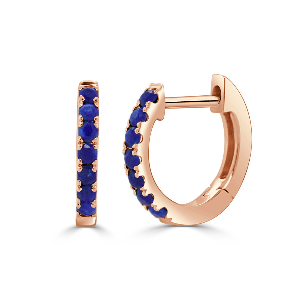 14K Gold Lapis Lazuli Huggie Earrings-Rose