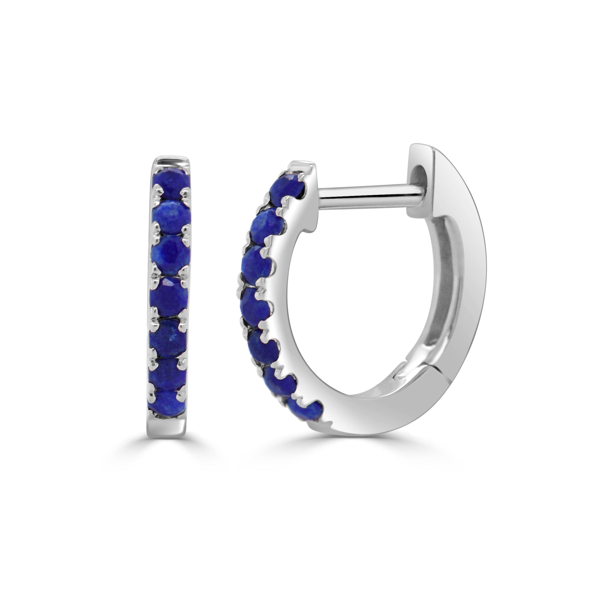 14K Gold Lapis Lazuli Huggie Earrings-White