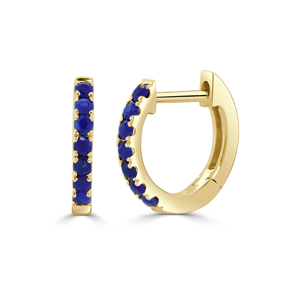 14K Gold Lapis Lazuli Huggie Earrings-Yellow