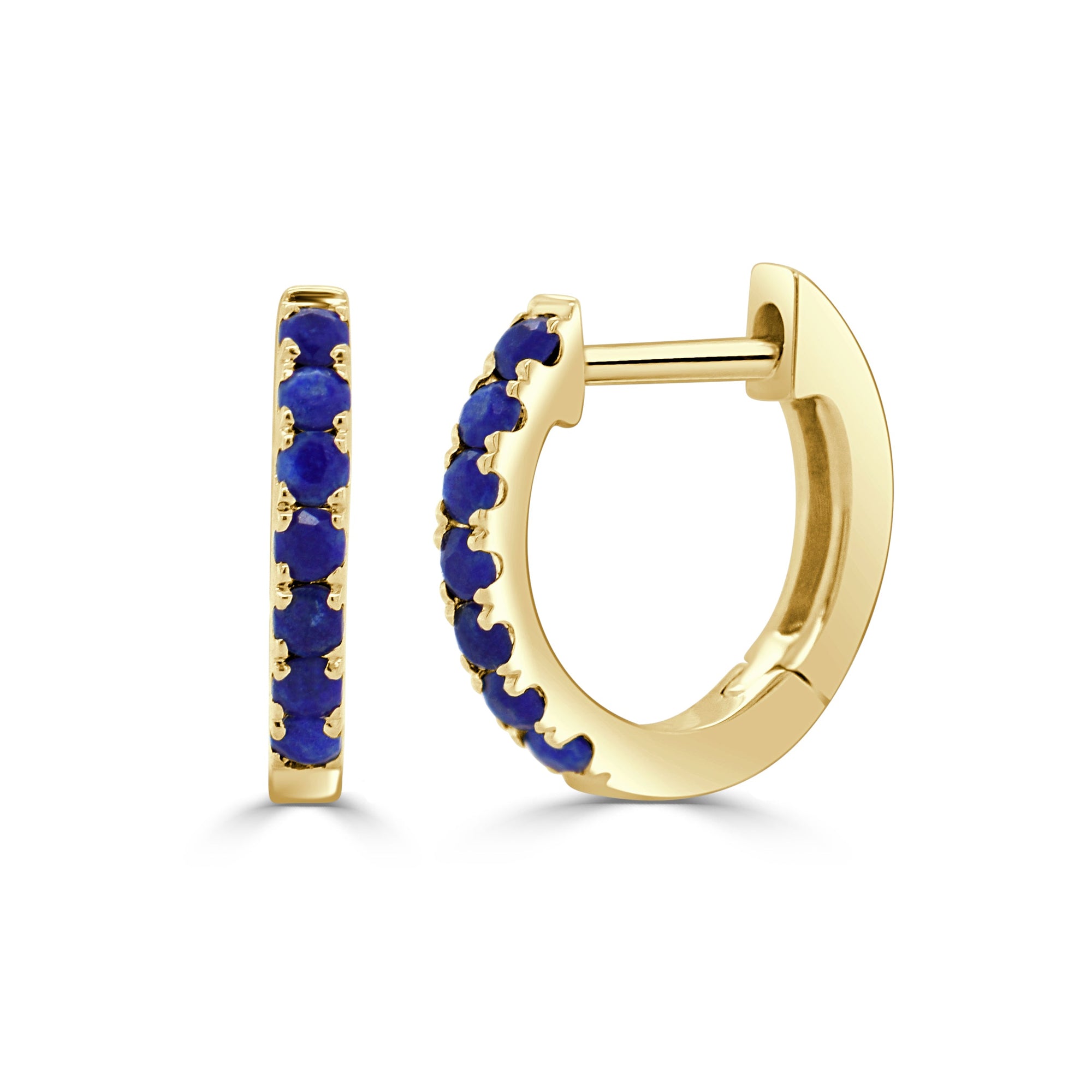 14K Gold Lapis Lazuli Huggie Earrings-Yellow