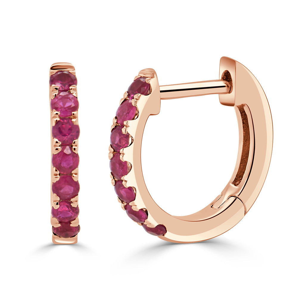14K Gold Ruby Huggie Earrings –Rose