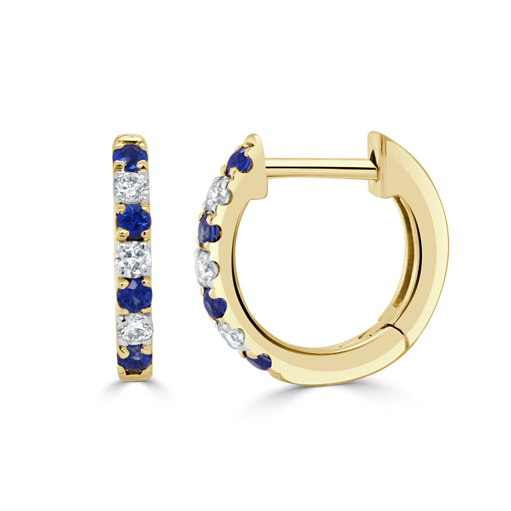 14K Gold Sapphire & Diamond Alternating Huggie Earrings - Yellow