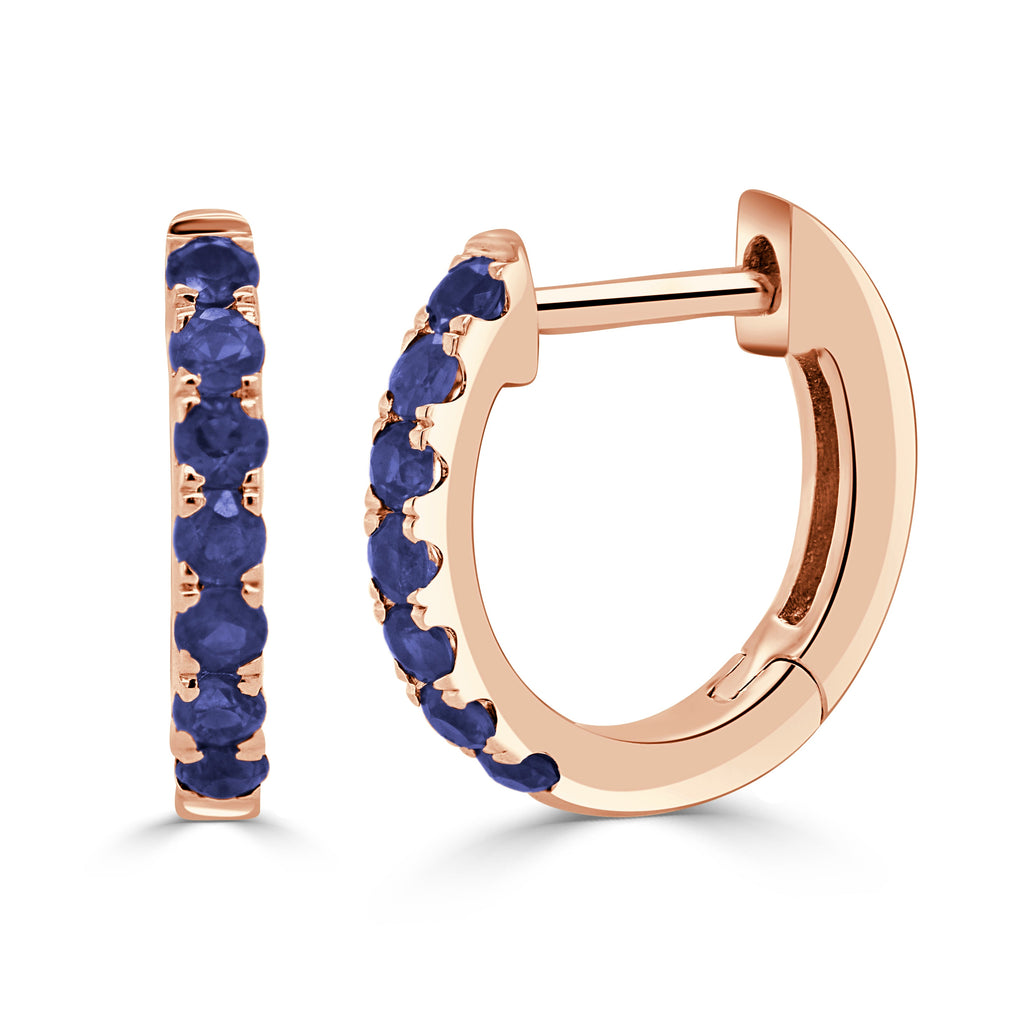 14K Gold Sapphire Huggie Earrings –Rose