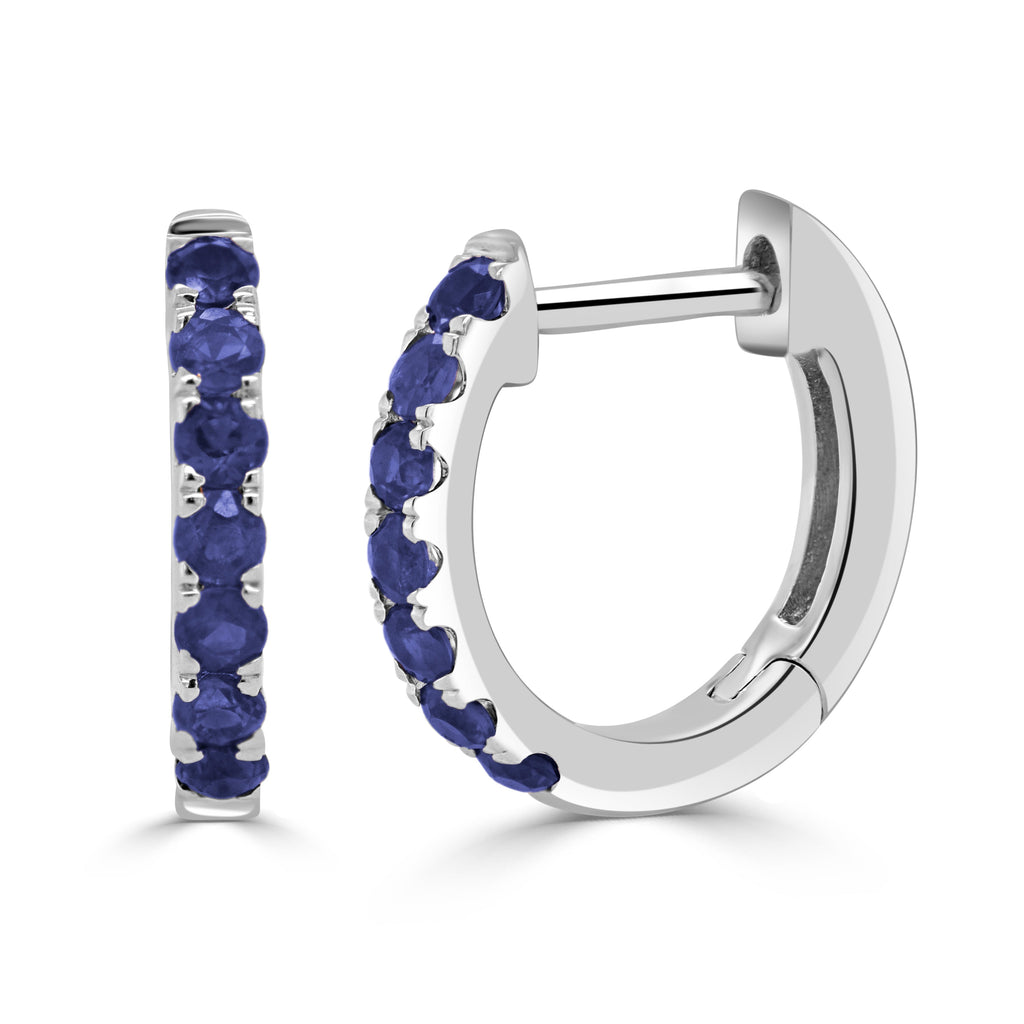 14K Gold Sapphire Huggie Earrings –White