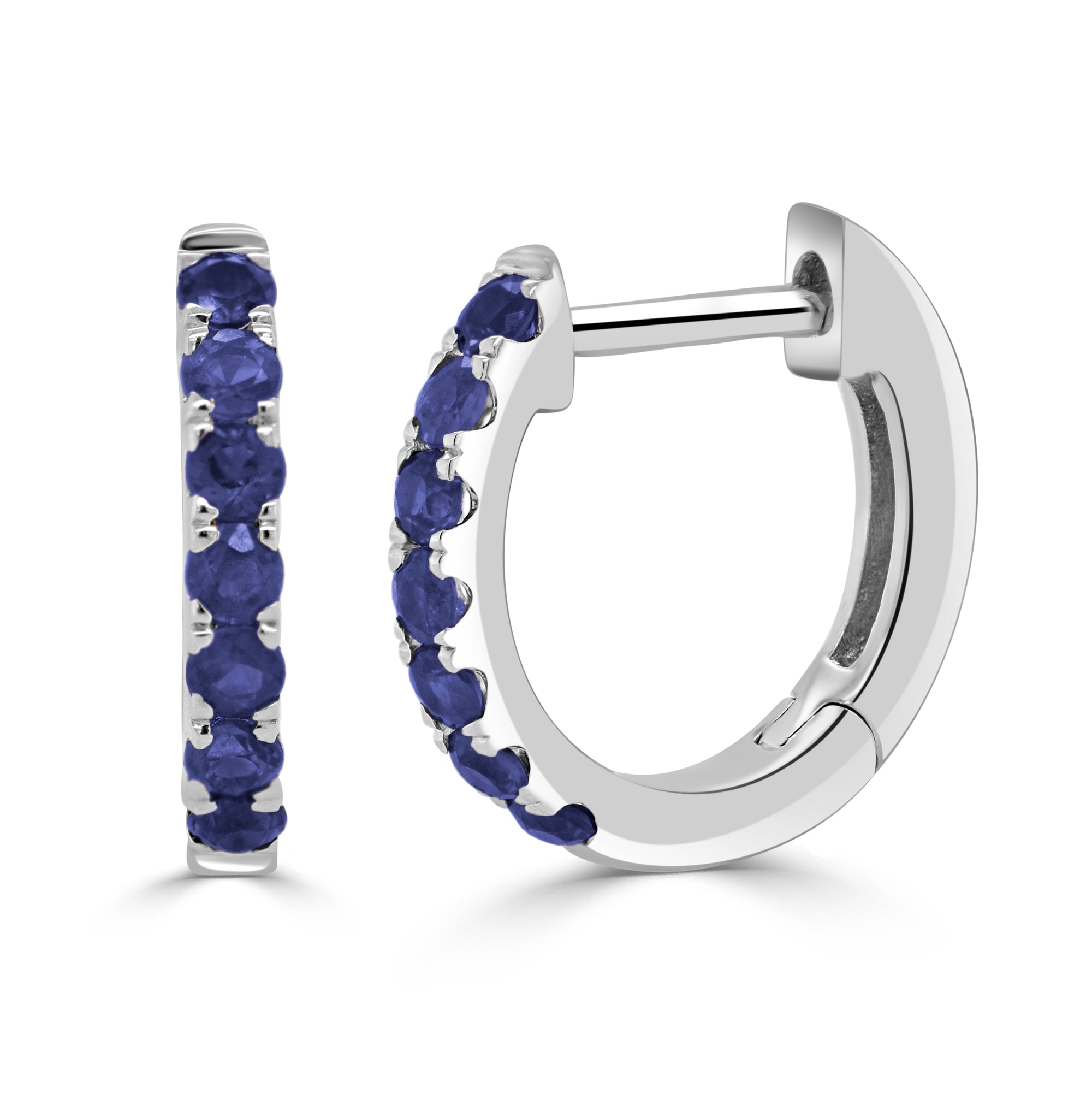 14K Gold Sapphire Huggie Earrings –White