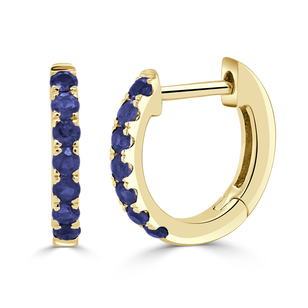 14K Gold Sapphire Huggie Earrings –Yellow