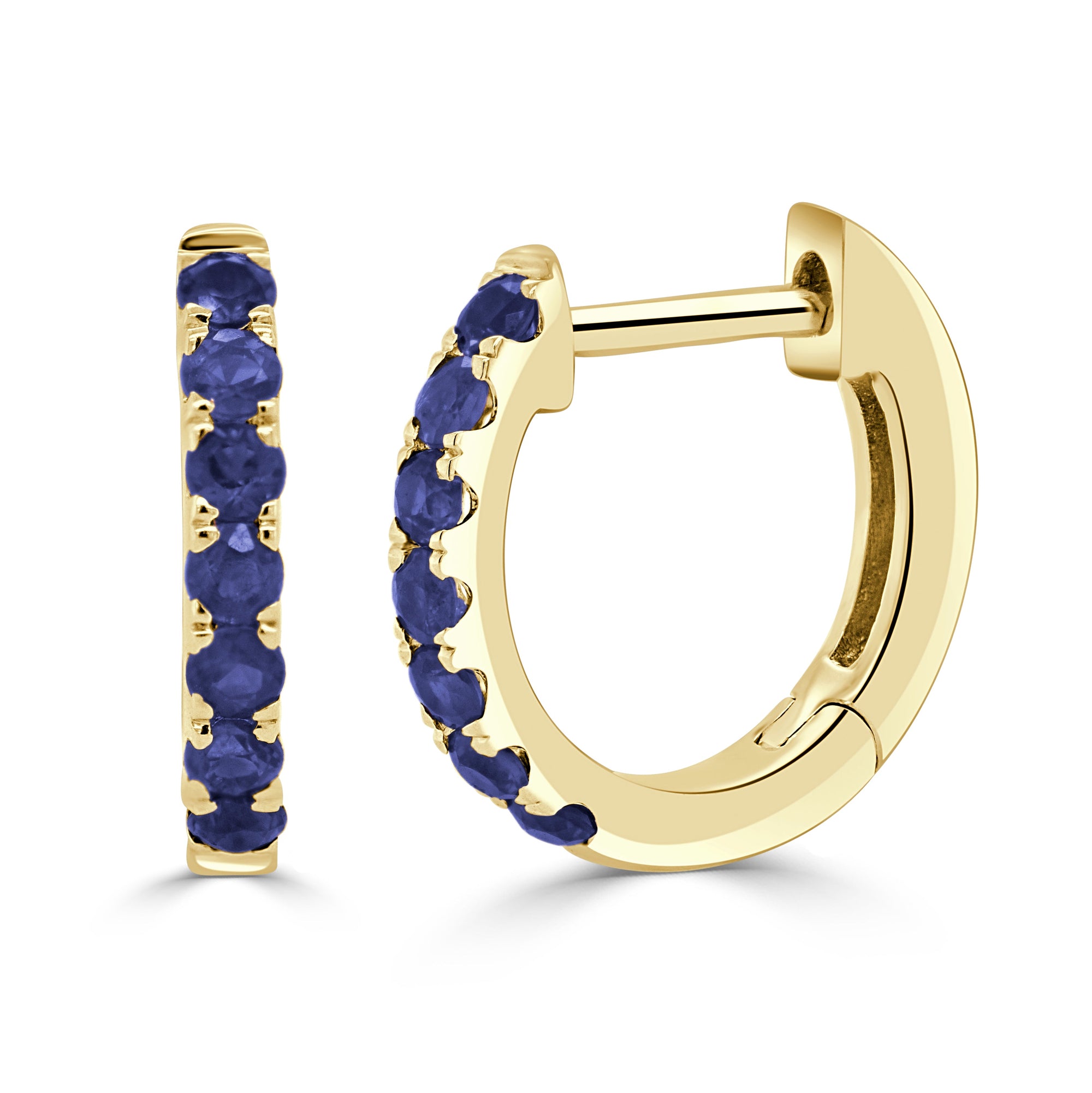 14K Gold Sapphire Huggie Earrings –Yellow