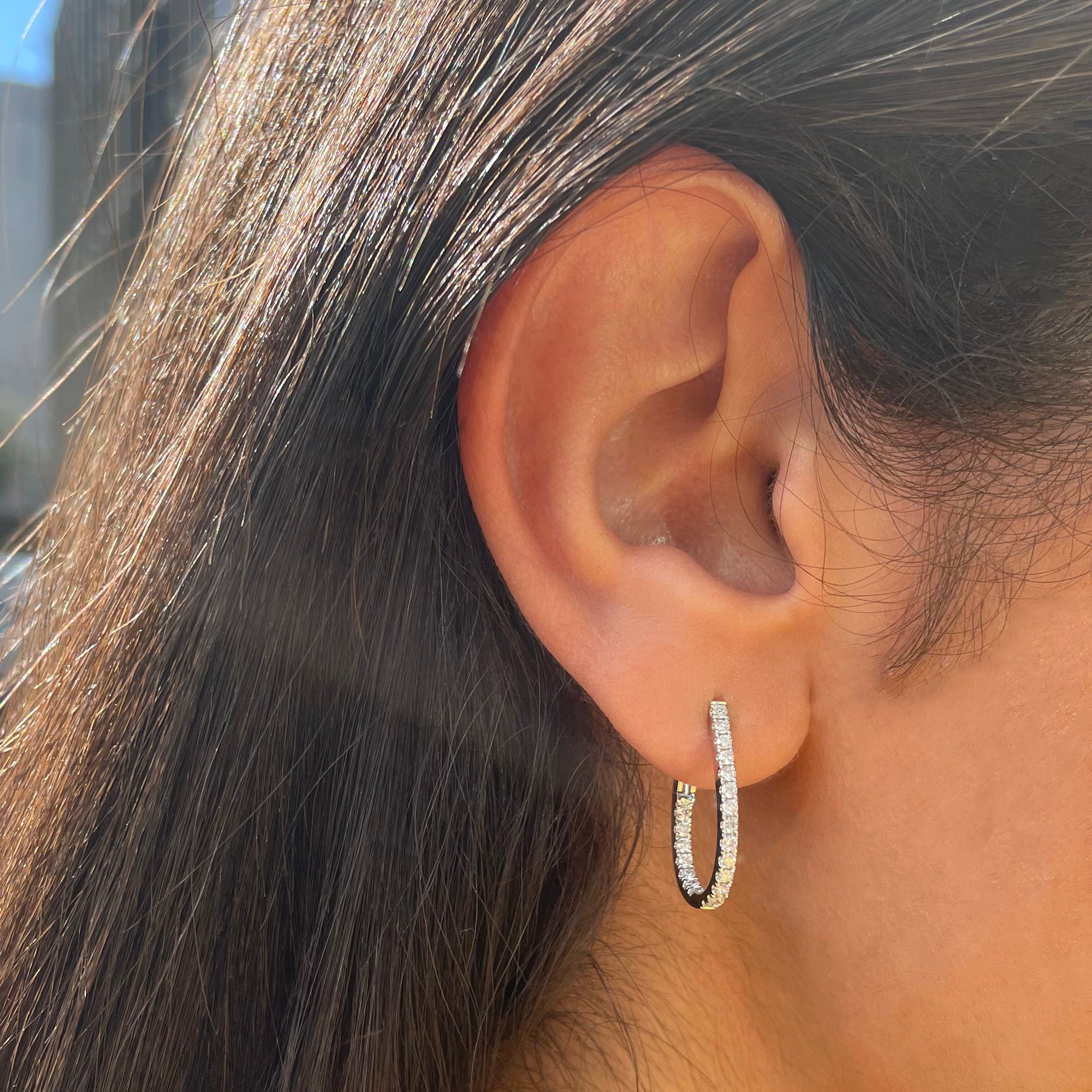 14K Gold Inside-Out Diamond Pear Shape Hoop Earrings