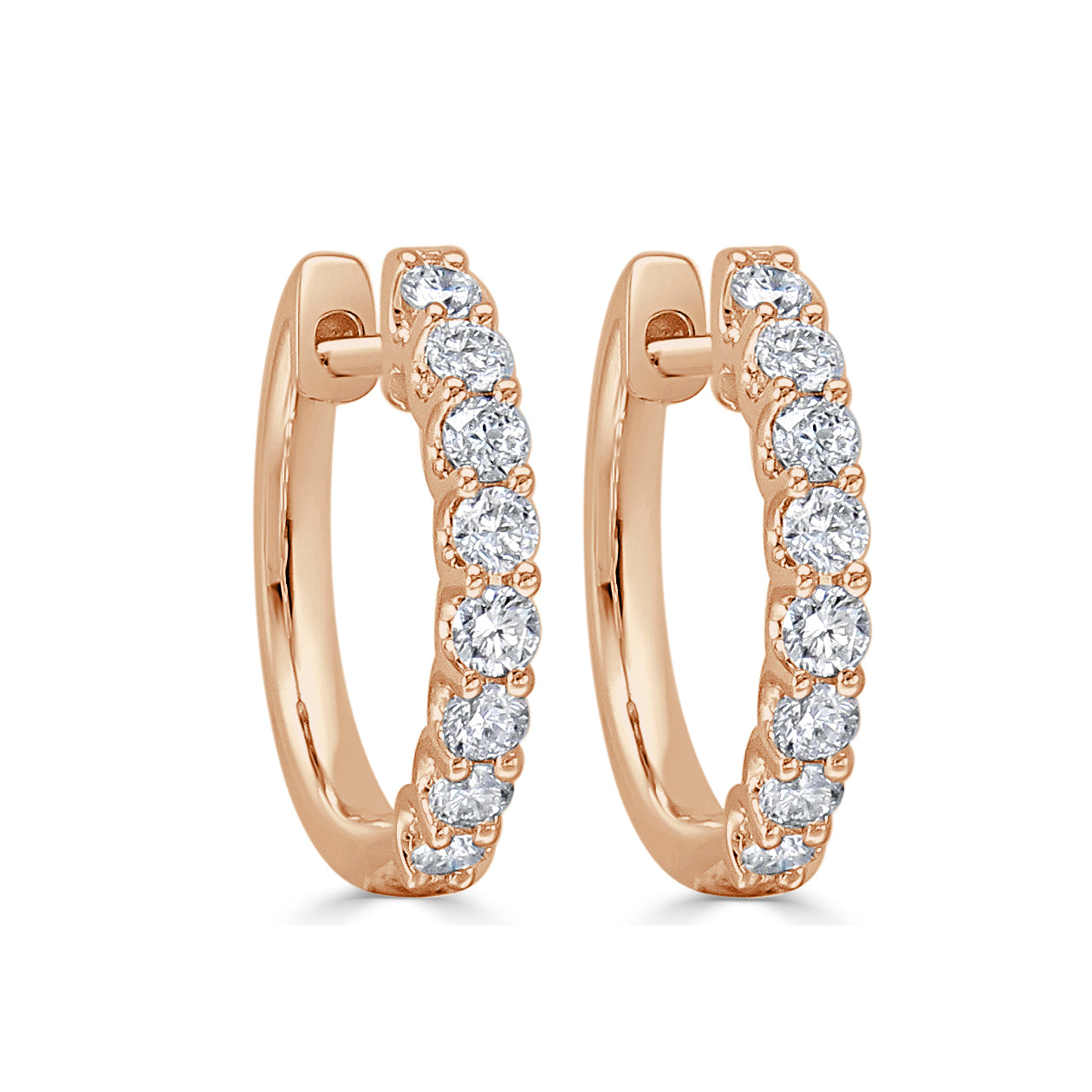 14K Gold Round Diamond Hoop Earrings-Rose