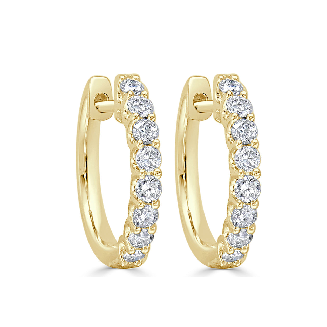 14K Gold Round Diamond Hoop Earrings-Yellow