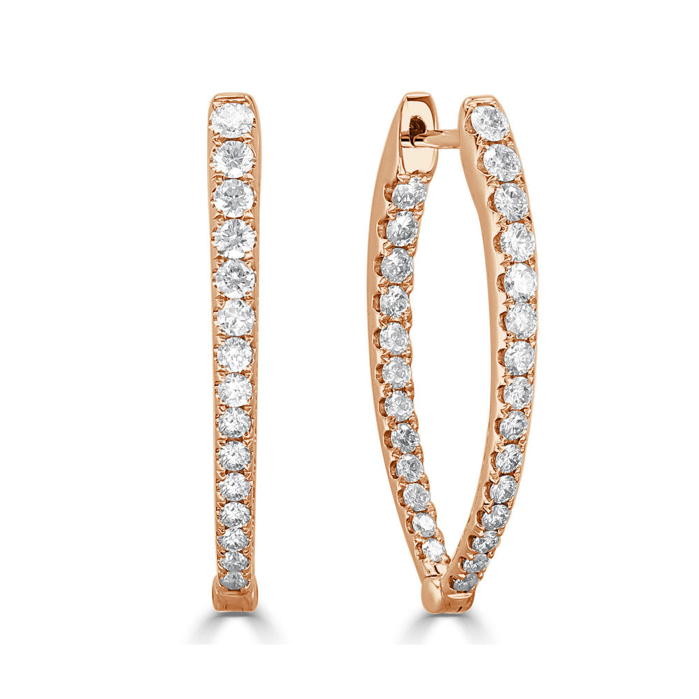 14K Gold Diamond Inside-Out Oval Hoop Earrings - Rose