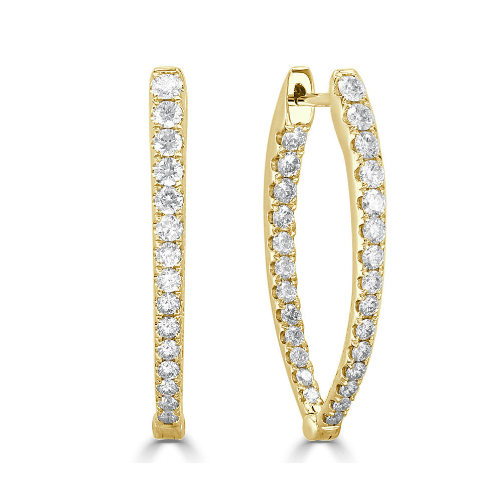 14K Gold Diamond Inside-Out Oval Hoop Earrings - Yellow