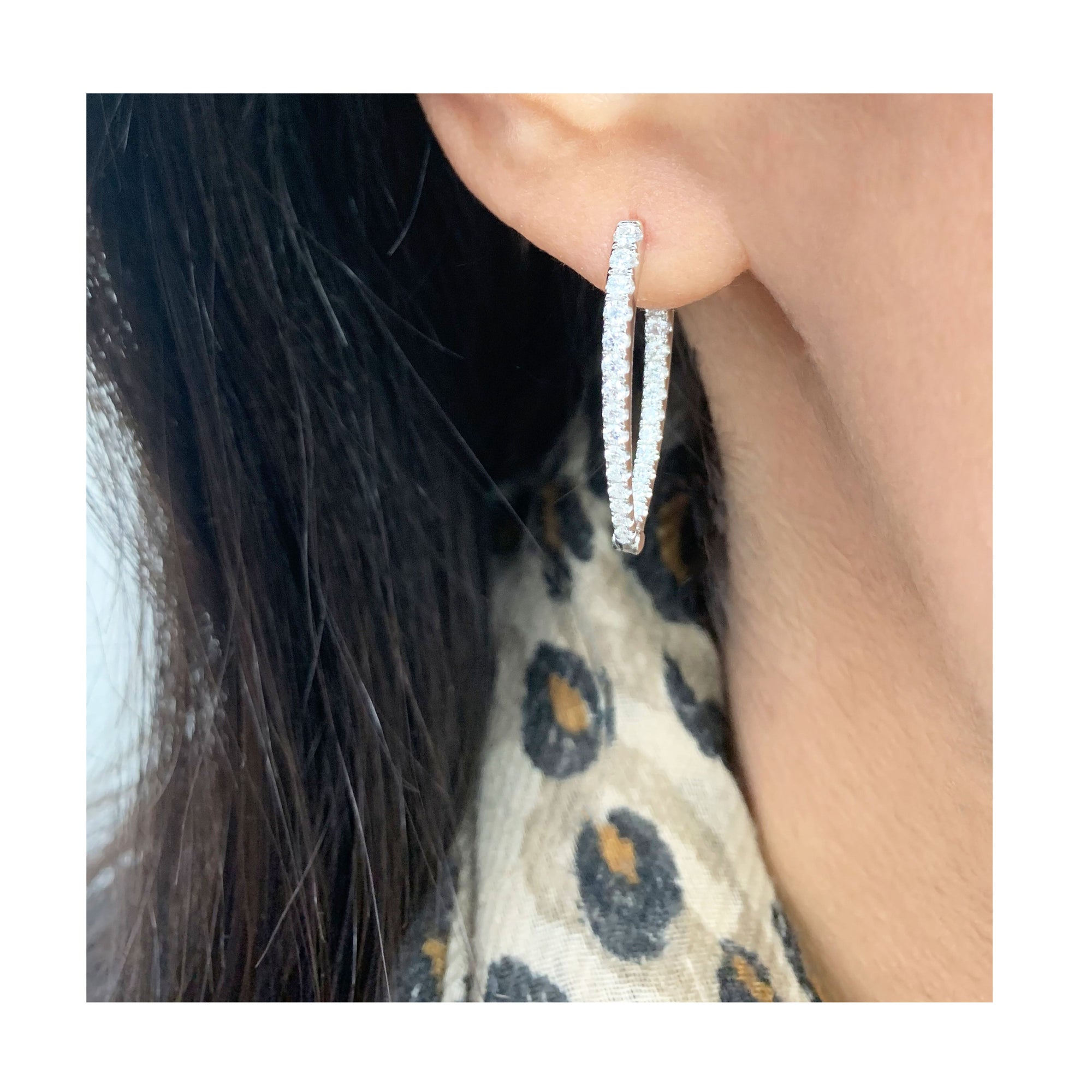 14K Gold Diamond Inside-Out Oval Hoop Earrings