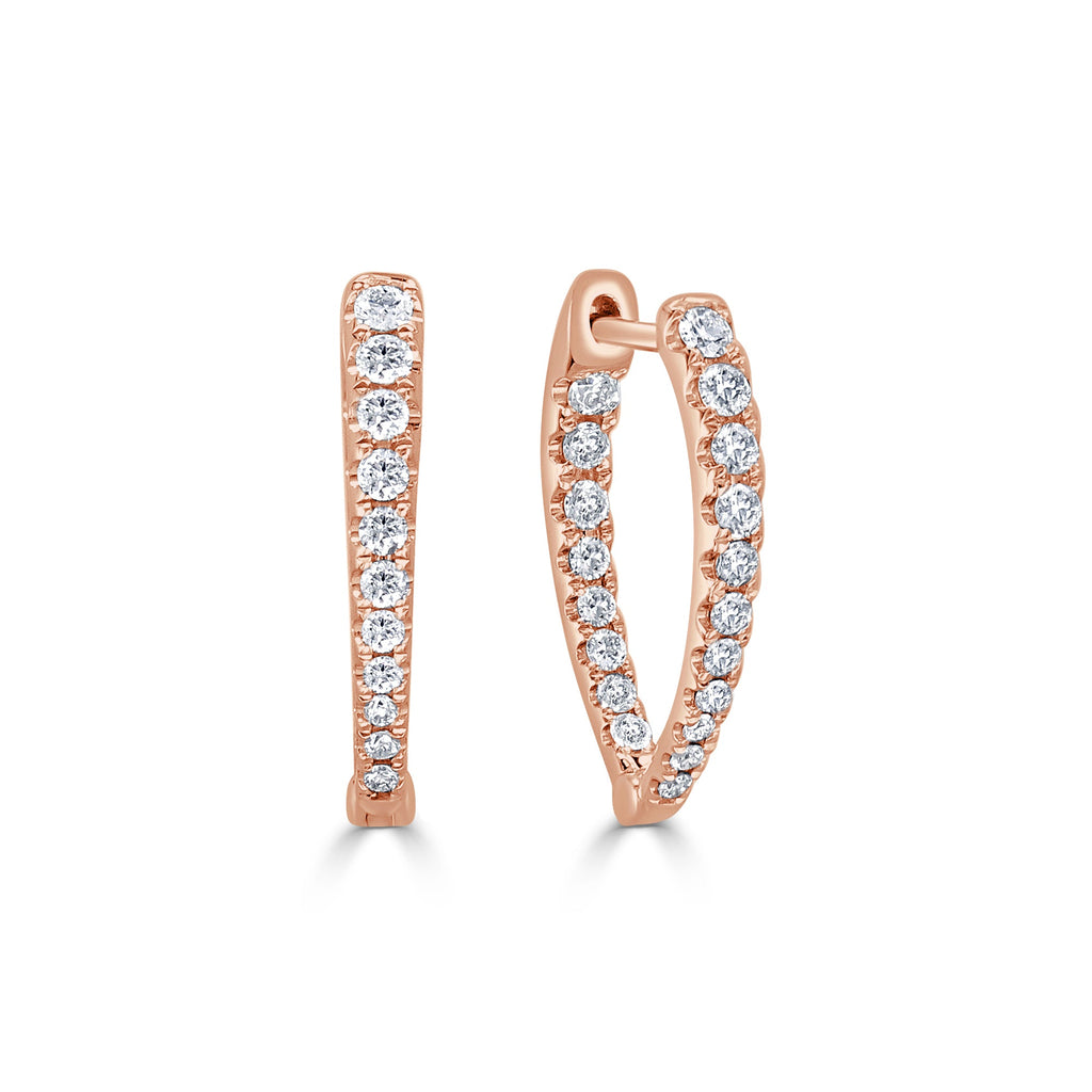 14K Gold Diamond Inside-Out Oval Hoop Earrings - Rose