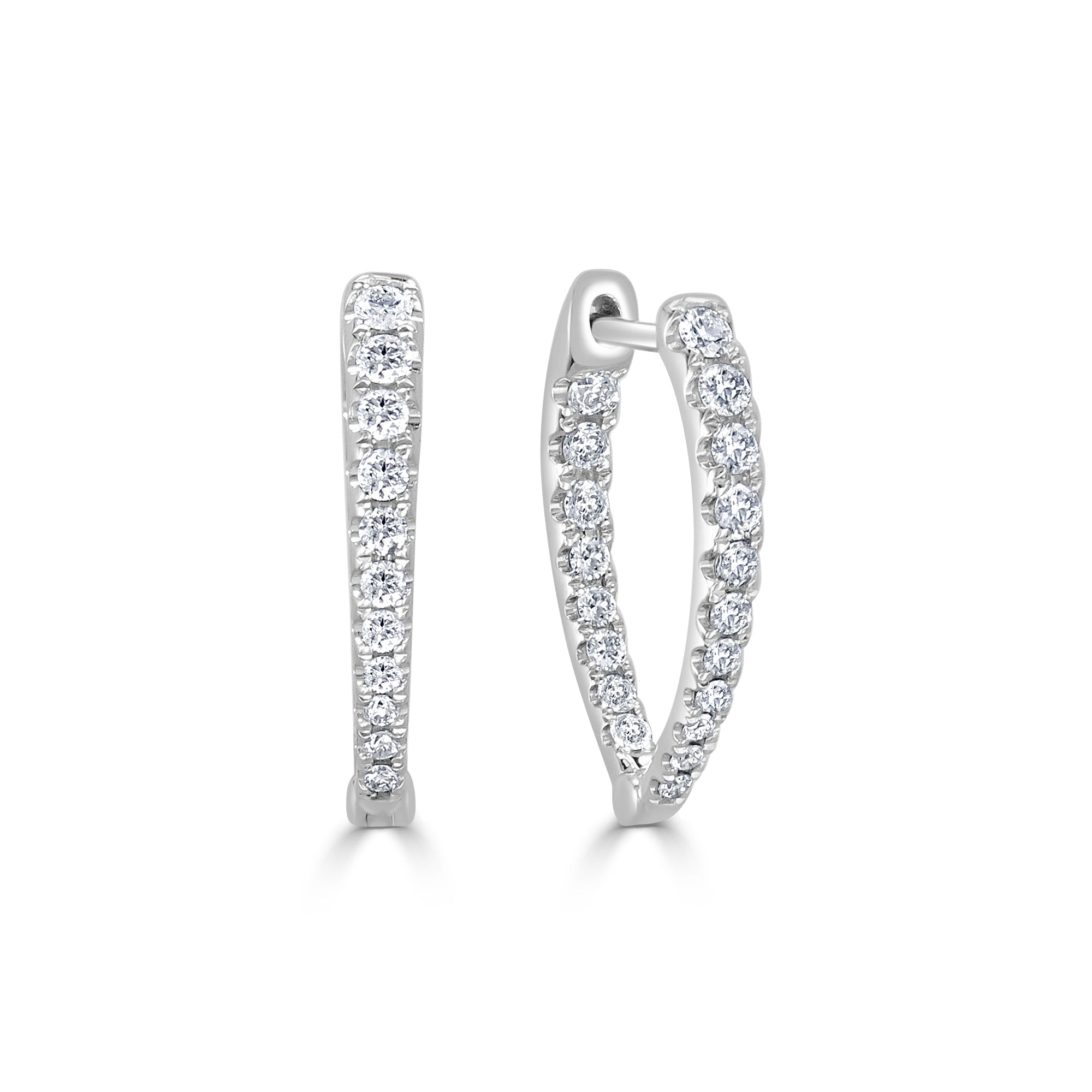 14K Gold Diamond Inside-Out Oval Hoop Earrings - White