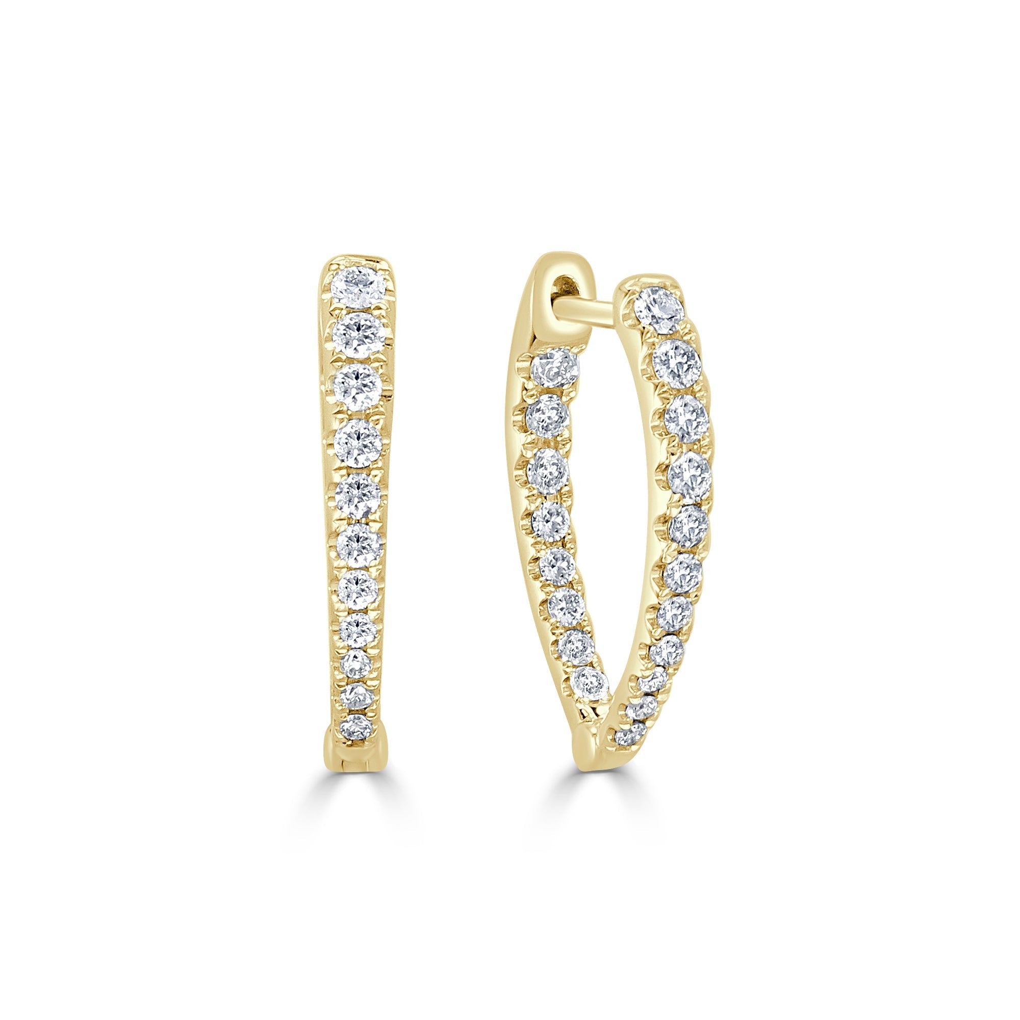 14K Gold Diamond Inside-Out Oval Hoop Earrings - Yellow