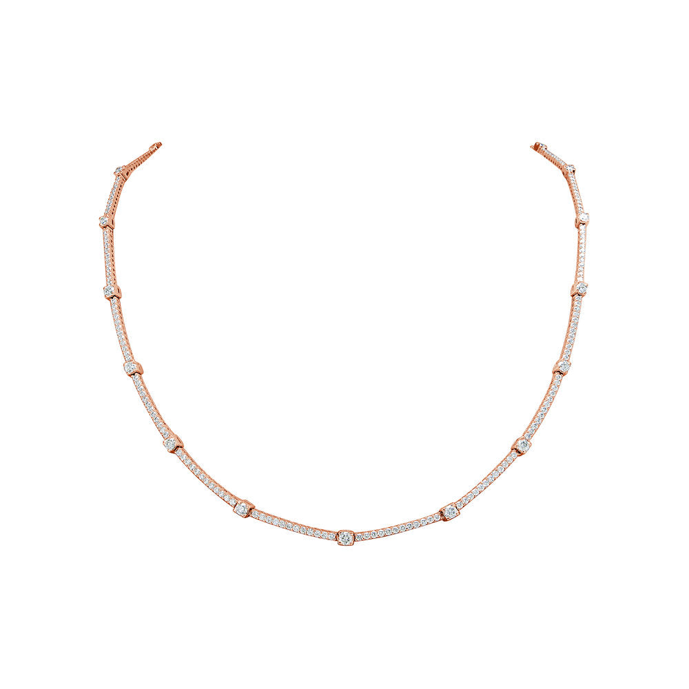 18K Gold Diamond Tennis Necklace - Rose