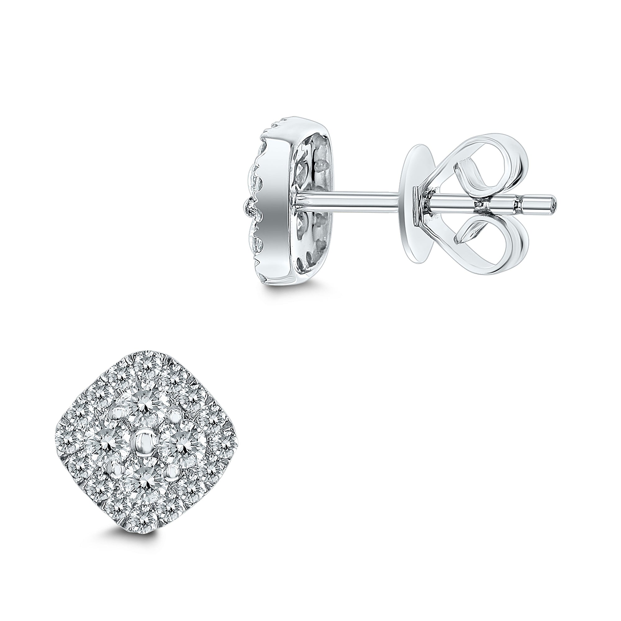 Round and Square Diamond Stud Earrings-White