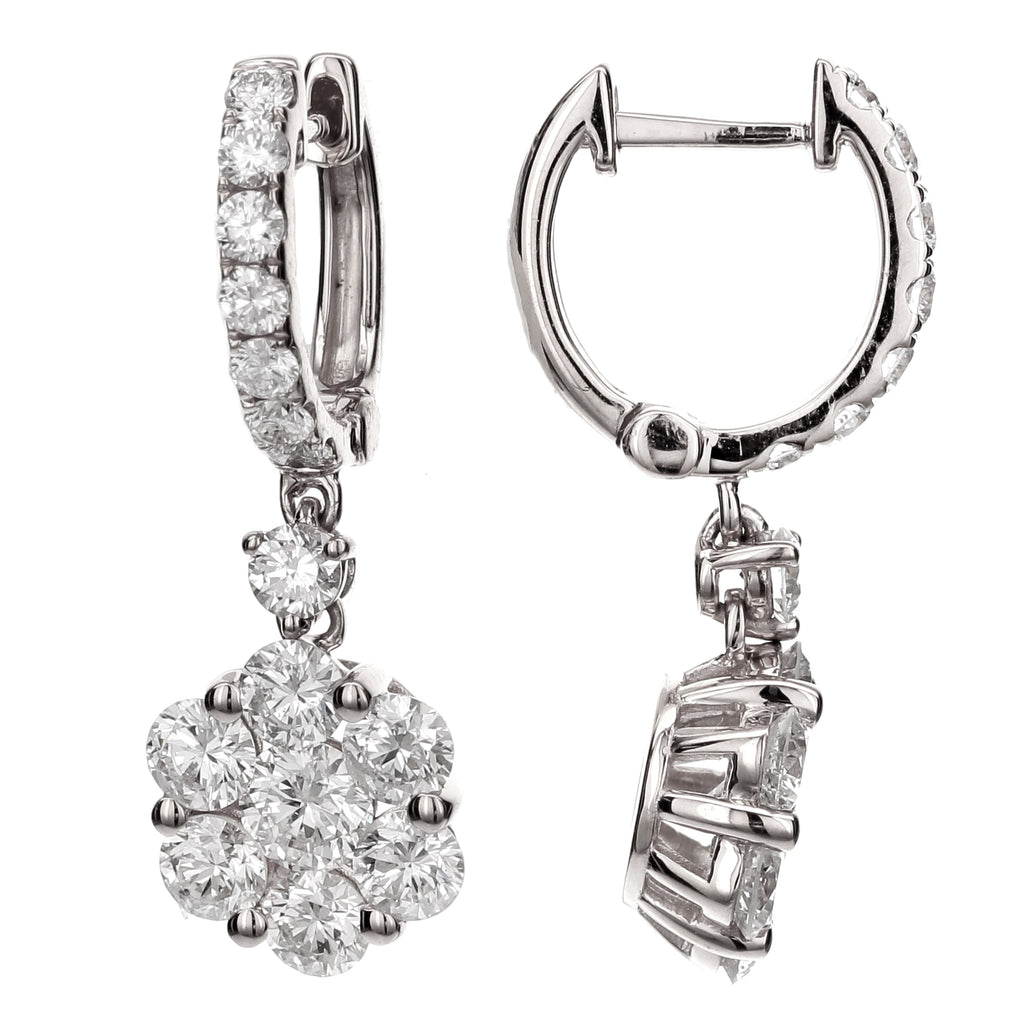 Classic Flower Round Diamond Stud Earrings-White