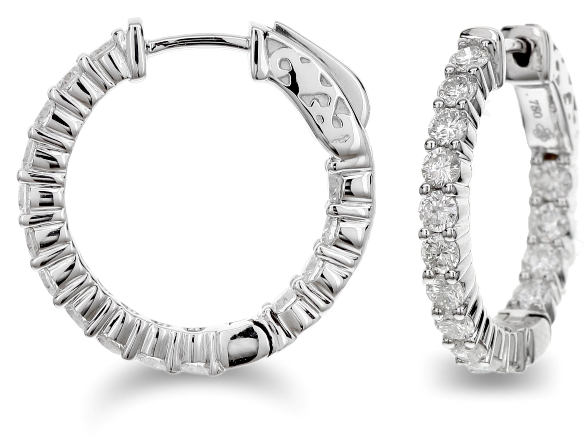 Round Diamond In and Out Round Hoops Earrings-White