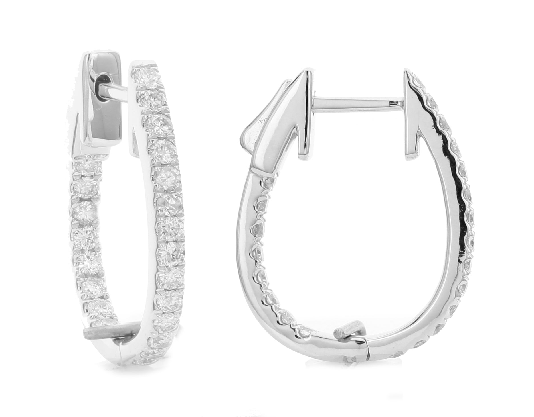 Round Diamond In and Out Round Hoops Earrings-White